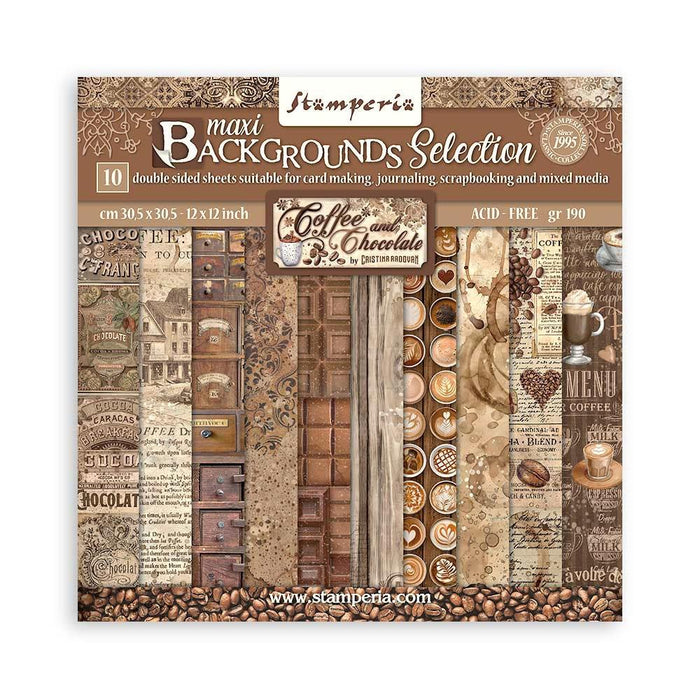 STAMPERIA COFFEE AND CHOCOLATE BACKGROUND PAPER COLLECTION PACK 12X12