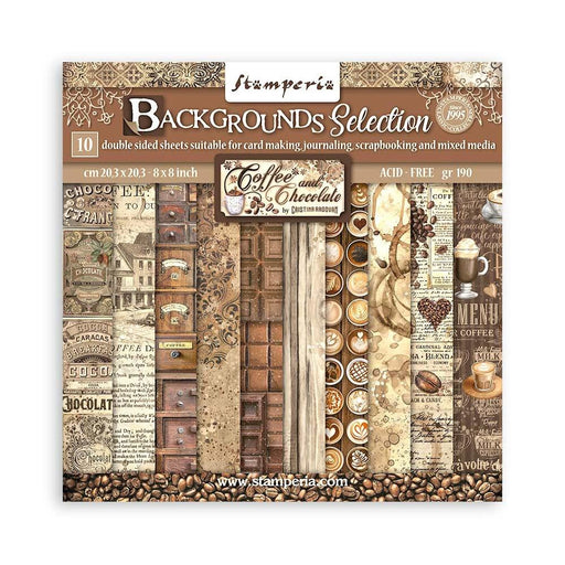 Stamperia Coffee and Chocolate Backgrounds Selection Pack 8"x8".