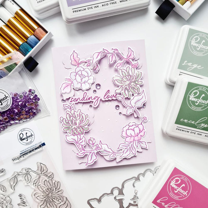 Greeting Card using The Pinkfresh Studio Best Wishes stamps, stencils and dies