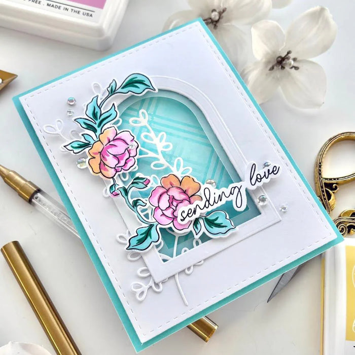 Greeting Card using The Pinkfresh Studio Best Wishes stamps, stencils and dies
