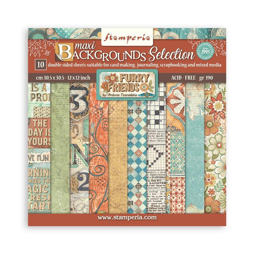 “Stamperia Furry Friends 12x12 Maxi Backgrounds coordinating scrapbook paper by Antonis Tzanidakis”
“Coordinating patterned 12x12 backgrounds for Furry Friends scrapbook projects”