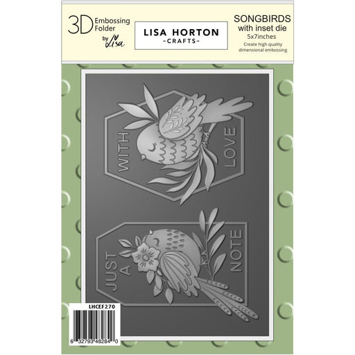 Lisa Horton Crafts 3D Embossing Folder – Songbirds, embossed tag and die set for scrapbooking, cards, and layered paper crafts.