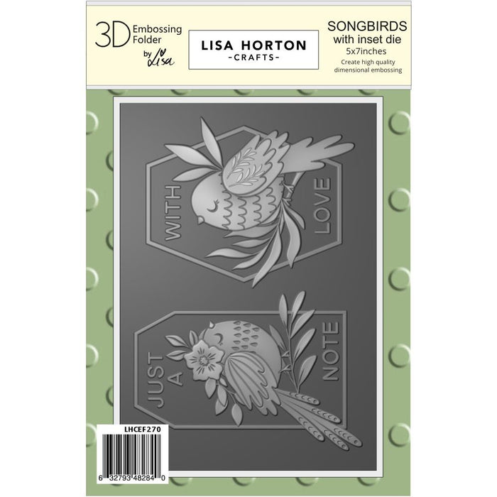 Lisa Horton Crafts 3D Embossing Folder – Songbirds, embossed tag and die set for scrapbooking, cards, and layered paper crafts.
