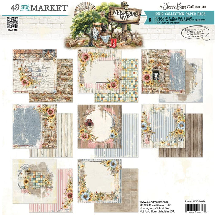 Step into a soft, serene world with the 49 &amp; Market Whispering Way Collection Pack by Joanne Bain. This elegant 12"x12" paper set features delicate florals, calming neutrals, and gently layered textures that bring a peaceful, dreamy feel to any project. Perfect for documenting heartfelt stories, creating feminine layouts, or crafting nature-inspired designs, this collection blends subtle artistry with beautiful detail.