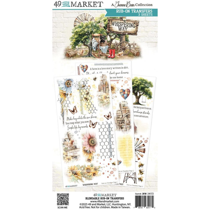 49 & Market Whispering Way Rub-ons with vintage florals, labels, and script for scrapbooking, journaling, and mixed-media crafts.