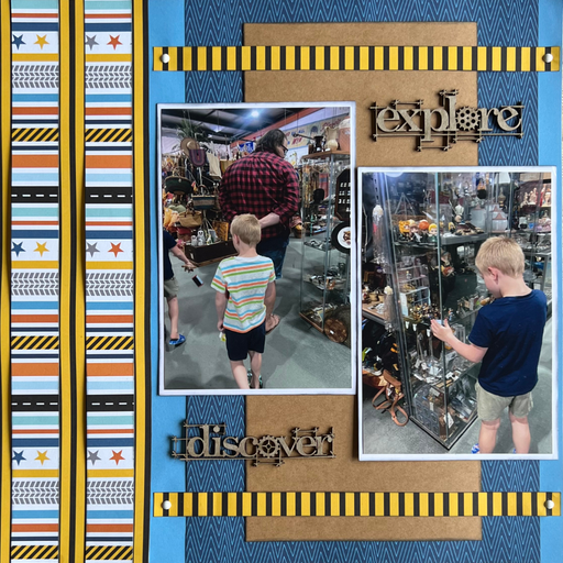 Little Builder Double Page Layout Scrapbooking Kit, thoughtfully designed using papers from PhotoPlay.