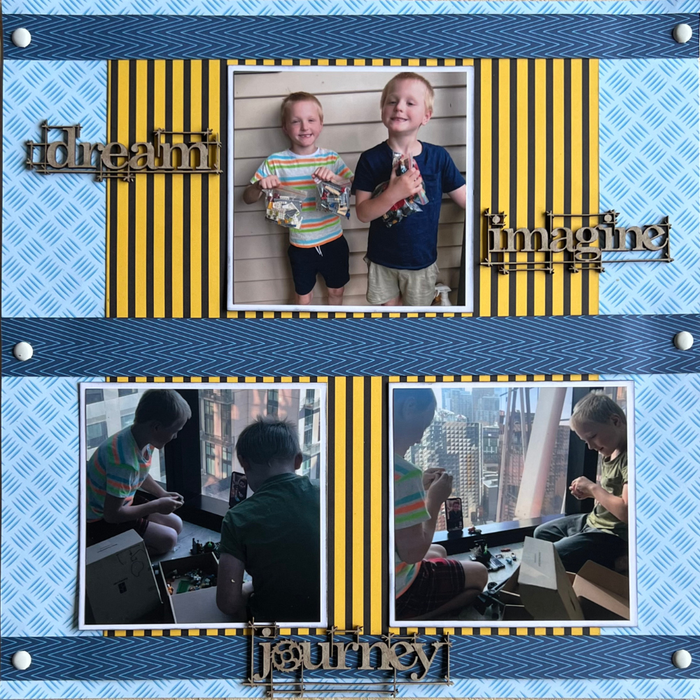 Little Builder Double Page Layout Scrapbooking Kit, thoughtfully designed using papers from PhotoPlay.