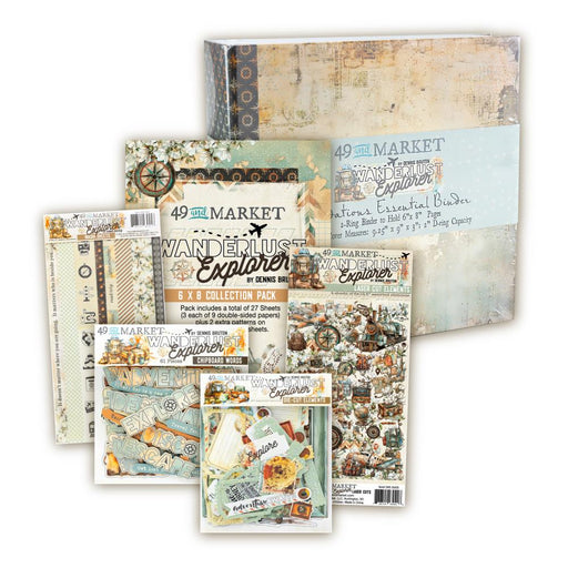 49 and Market Wanderlust Explorer 6x8 travel album bundle including binder, collection pack, laser cut elements, chipboard words, die-cuts and washi sheets