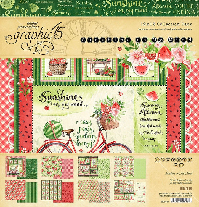 Graphic 45 Sunshine On My Mind 12x12 scrapbook paper collection pack
