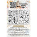 Rear view of AALL & Create "Lyrical Traces" rub-on packaging showing two A5 sheets. Designs include black and white butterflies, botanical sketches, numbers, and the words "Creative," "Art," and "Courage." A wooden applicator tool is included.