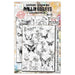 Front view of AALL & Create RO-18 Lyrical Traces Rub-on Sheets. The design features detailed butterfly illustrations and mixed media elements in a monochrome style by designer Autour De Mwa & Co. Includes 2 sheets.