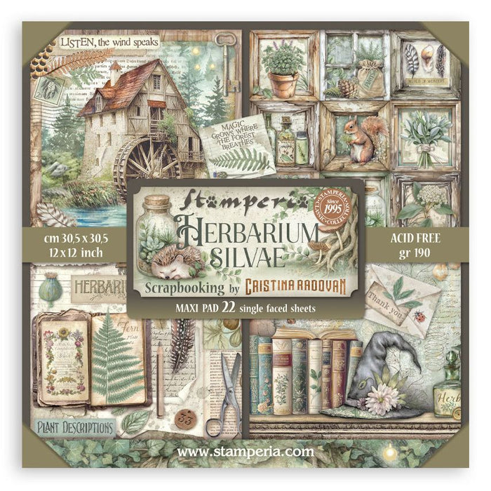 Botanical woodland scrapbook paper from Stamperia Herbarium Silvae collection