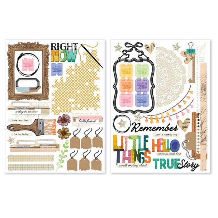 49 and Market Vicki Boutin Artful Moments 6x8 Papercraft Essentials kit showing papers and ephemera pieces.