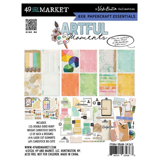 49 and Market Vicki Boutin Artful Moments 6x8 Papercraft Essentials kit showing papers and ephemera pieces.