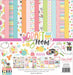 Echo Park Craft Room 12x12 Collection Kit showing a fan of colorful double-sided papers with patterns of sewing machines, craft tools, and vibrant stripes.