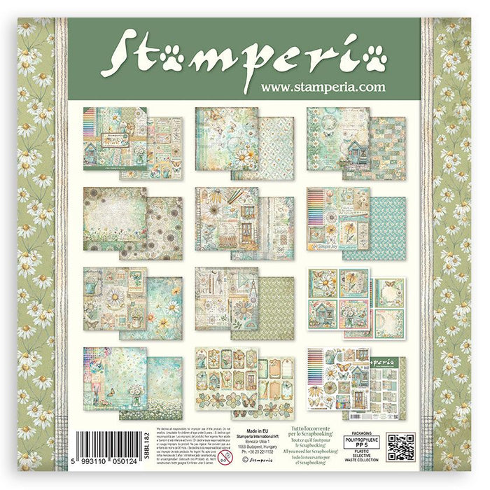 Scrapbooking 12 x12" paper pack with floral and nature-themed designs, featuring the brand Stamperia.
