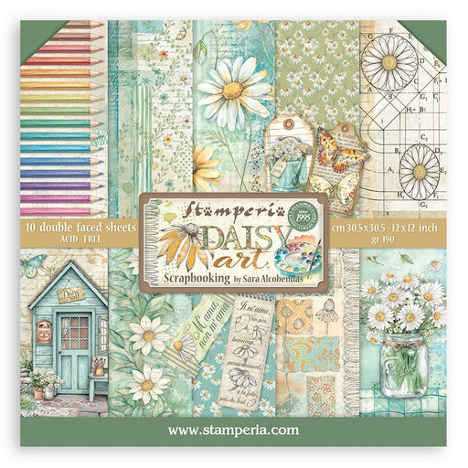 Scrapbooking 12 x12" paper pack with floral and nature-themed designs, featuring the brand Stamperia.