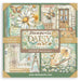 Stamperia Daisy Art 12x12 Maxi Paper Pad featuring daisy illustrations, butterflies, garden jars, and teals/yellow colors.