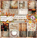Bee Arty Autumn Whispers 12x12 paper collection flat lay showing all 14 double-sided sheets with autumn mushroom, leaf and vintage designs