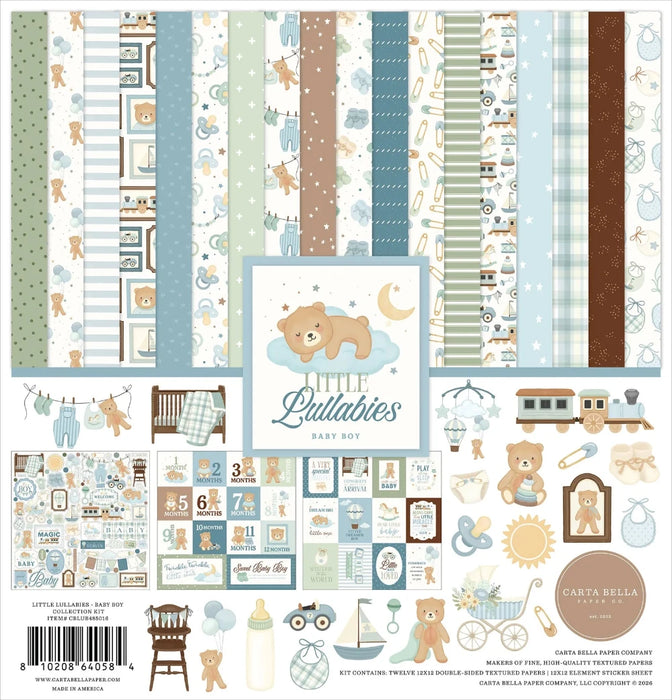 Carta Bella Little Lullabies Baby Boy 12x12" Collection Kit - double-sided scrapbooking papers and sticker sheet