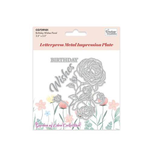 Couture Creations LetterPress Impression Stamp Birthday Wishes Floral