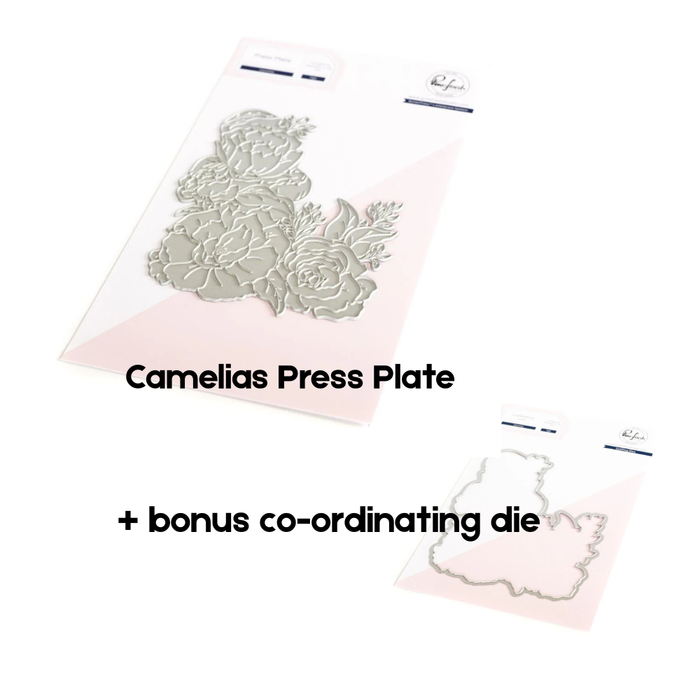 Pinkfresh Studio - Camellias Press Plate + BONUS Coordinating Die Bundle