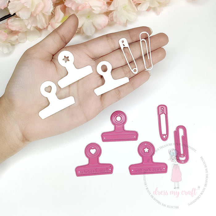 Dress My Craft metal die set featuring paper clips and binder clips for paper crafting.