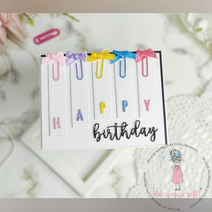Project Using Dress My Craft metal die set featuring paper clips and binder clips for paper crafting.