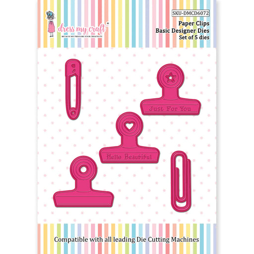 Dress My Craft metal die set featuring paper clips and binder clips for paper crafting.
