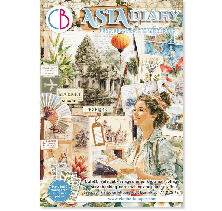 Cover  — Ciao Bella Asia Diary Junk Journal & Ephemera Book cover — A4, 32 pages, 140gsm acid and lignin free, 160+ cut and create images for junk journaling, collage, scrapbooking, and card making