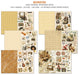 Paper sheets set 2 — Ciao Bella Seventies — double-sided A4 paper sheets with golden floral patterns, 70s music cutaparts, disco elements, butterflies, guitars, vintage bookshop, and music studio scenes