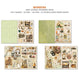 Open book spreads  — Ciao Bella Seventies — open junk journal spreads showing green patterned pages with vintage music instrument cutaparts, tag elements, vinyl records, daisies, and retro memorabilia