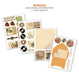 Mini projects sheets  — Ciao Bella Seventies — 4 mini project sheets including guitar pick cutaparts, vinyl record tags, sun face elements, envelope pocket, and love songs memorabilia