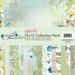 Uniquely Creative Delighted Curiosities 12x12 Collection Pack showing pack front with watercolour floral artwork and fanned display of 8 double-sided paper designs featuring blooms, foliage, and nature textures in sage green, soft white, muted teal, dusty blue, and warm grey