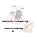 Pinkfresh Studio Delighted for You Press Plate packaging showing the floral and sentiment plates, with the bonus co-ordinating die shown alongside it.