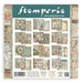 Stamperia Gardens of Time 12x12 inch paper pad cover by Antonis Tzanidakis, showcasing steampunk characters, vintage clocks, steam trains, and pink flowers.