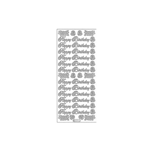 PeelCraft Happy Birthday PC 328 Peel-Off Stickers Silver