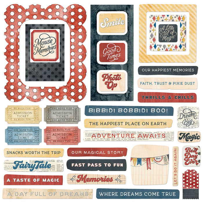 49 & Market Mouse & Co 34-piece chipboard embellishment set for scrapbooking and paper crafts