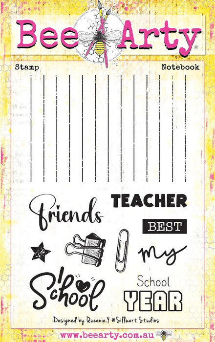 Notebook stamp designs  and text, from Schoolday Stories  from brand 'Bee Arty'.