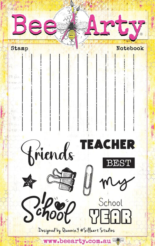 Notebook stamp designs  and text, from Schoolday Stories  from brand 'Bee Arty'.