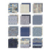 Tim Holtz Idea-ology Palette Collection Indigo 12x12 inch paper pad cover showing a grid preview of vintage blue maps, floral patterns, and typography sheets.