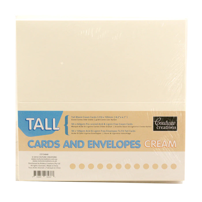 COUTURE CREATIONS CARD AND ENVELOPE SET TALL(DLE) 50 SETS CREAM