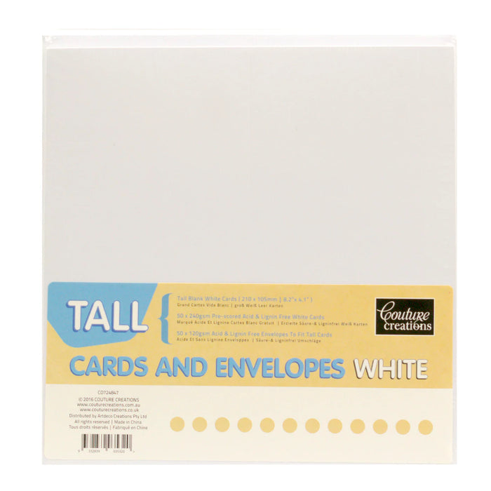 COUTURE CREATIONS CARD AND ENVELOPE SET TALL(DLE) 50 SETS WHITE